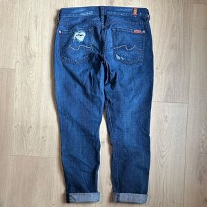 7 For All Mankind Distressed Dark Blue Boyfriend Jeans Josefina